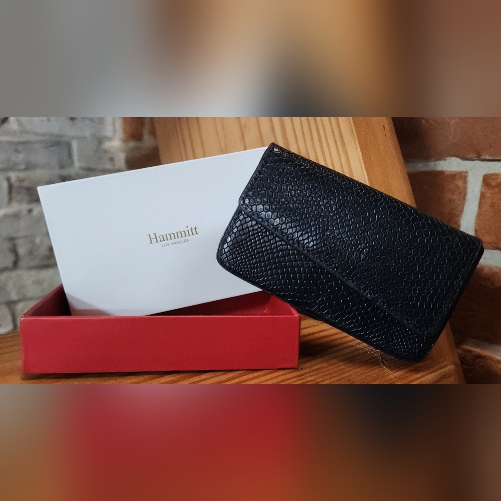Hammitt Magnetic Card Holder In Black Snakeskin
